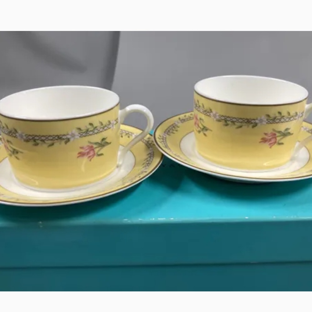 Tiffany & Co. Yellow pink tulip Coffee Cup and Saucer